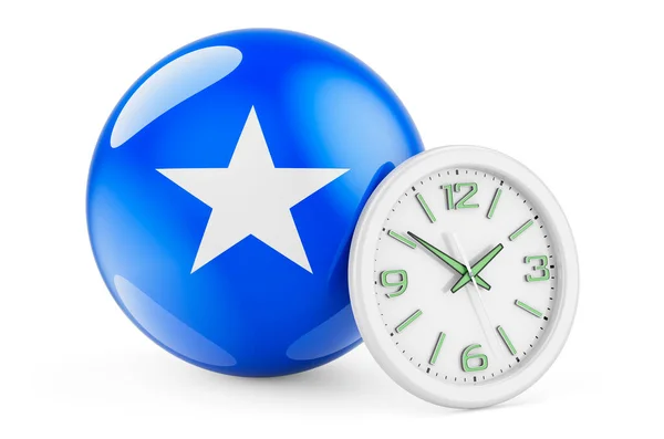 Somali Flag Clock Time Somalia Rendering Isolated White Background — Stock Photo, Image