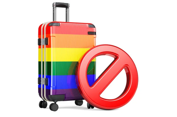 Maleta Con Bandera Arco Iris Lgbt Señal Prohibición Representación Aislada — Foto de Stock
