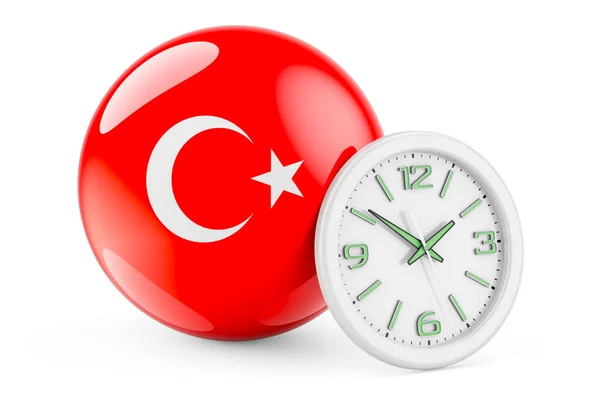Türkische Flagge Mit Uhr Zeit Der Türkei Darstellung Isoliert Auf — Stockfoto