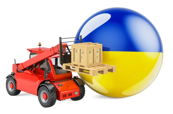Bandiera Ucraina Con Sollevatore Telescopico Camion Pacco Spedizione Cargo Ucraina — Foto Stock