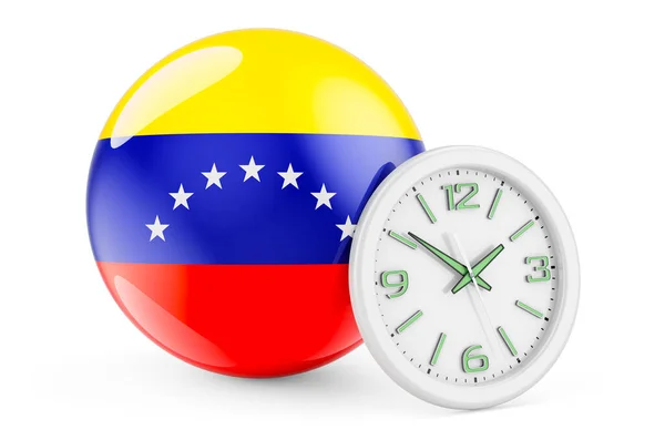 Bandeira Venezuelana Com Relógio Hora Venezuela Renderização Isolada Fundo Branco — Fotografia de Stock