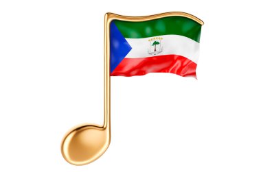 Ekvator Gine bayrağıyla birlikte müzik notası. Ekvator Ginesi müziği, konsept. Beyaz arkaplanda 3B görüntüleme izole edildi