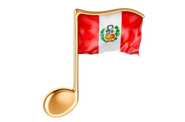 Peru bayraklı müzikal nota. Peru 'da müzik, kavram. Beyaz arkaplanda 3B görüntüleme izole edildi