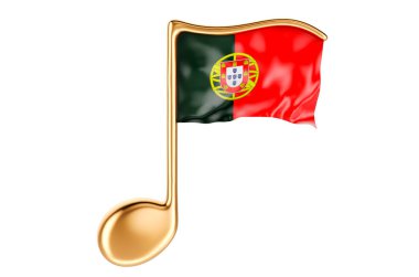 Portekiz bayrağıyla müzikal nota. Portekiz 'de müzik, konsept. Beyaz arkaplanda 3B görüntüleme izole edildi