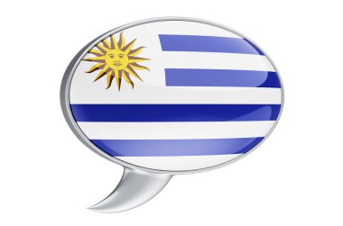 Uruguay bayraklı konuşma balonu, beyaz arkaplanda 3 boyutlu görüntüleme