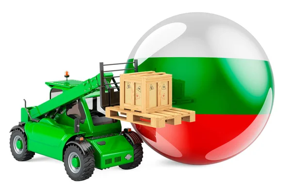 Bułgarska Flaga Ładowarką Teleskopową Paczką Wysyłka Ładunków Bułgarii Koncepcja Renderowania — Zdjęcie stockowe