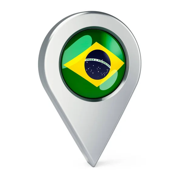 Puntero Mapa Con Bandera Brasil Representación Aislada Sobre Fondo Blanco —  Fotos de Stock