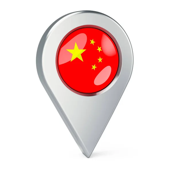 带有中国国旗的地图指针 在白色背景上孤立的3D渲染 — 图库照片