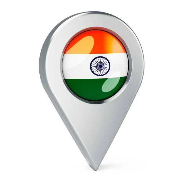 Wskaźnik Mapy Flagą Indii Renderowanie Izolowane Białym Tle — Zdjęcie stockowe