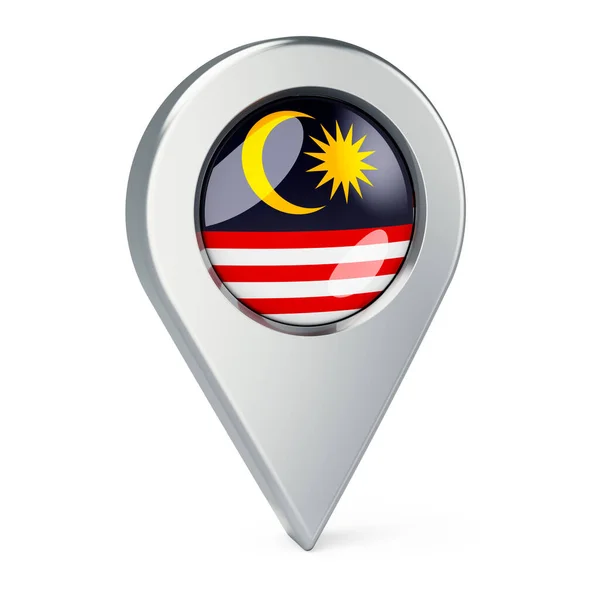 Указатель Карте Флагом Малайзии Рендеринг Изолирован Белом Фоне — стоковое фото
