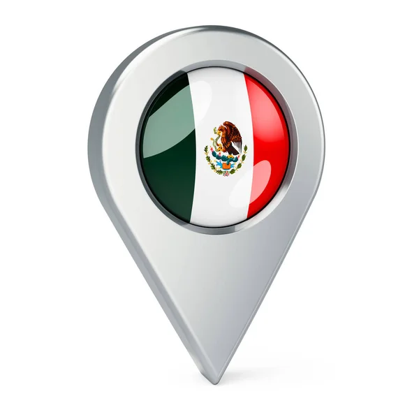 Térkép Mutató Zászló Mexikó Renderelés Elszigetelt Fehér Háttér — Stock Fotó