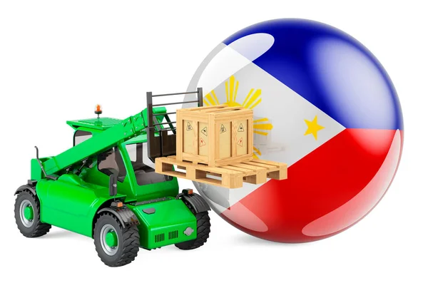 Philippines Flag Telescopic Handler Truck Parcel Cargo Shipping Philippines Concept — Stock Photo, Image