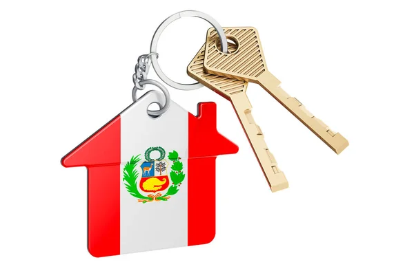 Real Estate Peru Home Keychain Peruvian Flag Property Rent Mortgage — Stock Photo, Image
