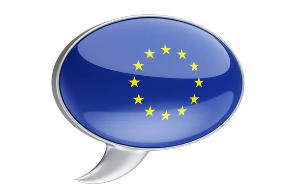 Balão Fala Com Bandeira União Europeia Renderização Isolada Fundo Branco — Fotografia de Stock