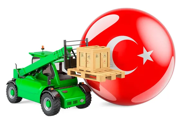 Türkische Flagge Mit Teleskoplader Und Paket Frachtschifffahrt Der Türkei Konzept — Stockfoto
