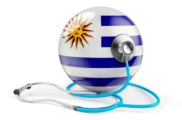 Uruguayas Flagga Med Stetoskop Hälsovård Uruguay Koncept Rendering Isolerad Vit — Stockfoto