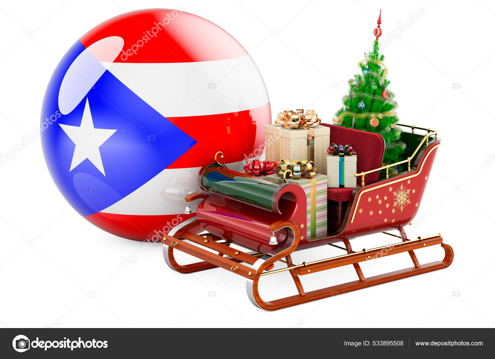 Christmas Puerto Rico Concept Christmas Santa Sleigh Full Gifts Puerto Stock Photo by