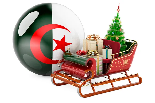 Natale Algeria Concetto Babbo Natale Slitta Piena Regali Con Bandiera — Foto Stock