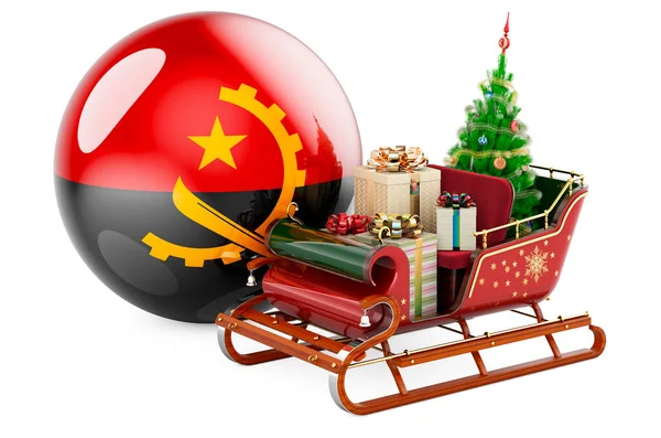 Vánoce Angole Koncept Vánoční Saně Plné Dárků Angolskou Vlajkou Vykreslování — Stock fotografie