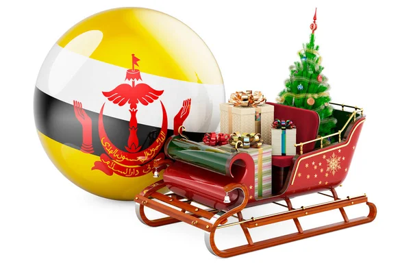 Christmas Brunei Concept Christmas Santa Sleigh Full Gifts Bruneian Flag — Stock Photo, Image