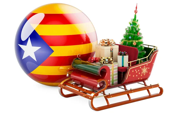 Katalonya Noel Konsept Noel Baba Kızağı Katalan Bayrağıyla Dolu Hediyelerle — Stok fotoğraf