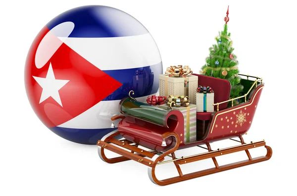 Navidad Cuba Concepto Trineo Navideño Lleno Regalos Con Bandera Cubana —  Fotos de Stock