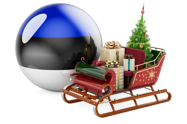 Julen Estland Koncept Jultomten Släde Full Presenter Med Estnisk Flagga — Stockfoto