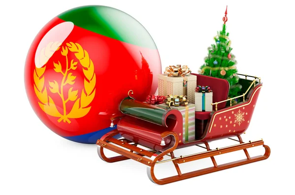Eritre Noel Konsept Eritre Bayrağıyla Hediye Dolu Noel Baba Kızağı — Stok fotoğraf