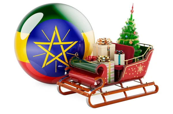 Etiyopya Noel Konsept Etiyopya Bayrağıyla Hediye Dolu Noel Baba Kızağı — Stok fotoğraf