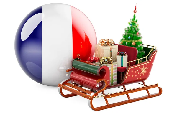 Fransa Noel Konsept Noel Baba Kızağı Fransız Bayrağıyla Dolu Hediyelerle — Stok fotoğraf
