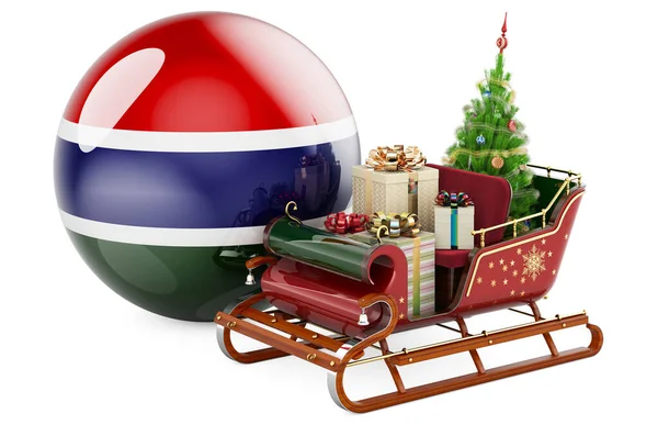 Vánoce Gambii Koncept Vánoční Saně Plné Dárků Vlajkou Gambie Vykreslování — Stock fotografie