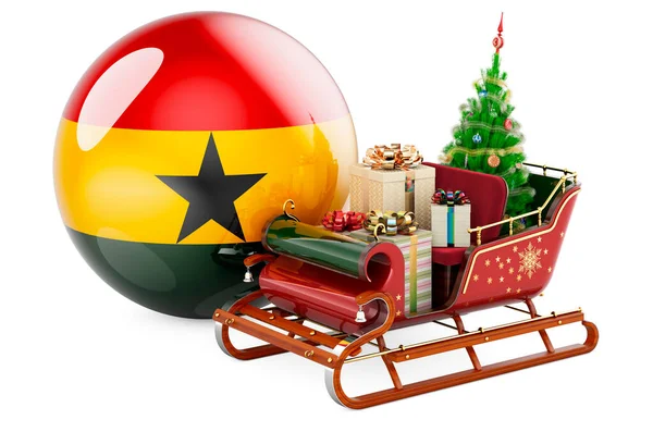 Karácsony Ghánában Koncepció Karácsonyi Mikulás Szán Tele Ajándékokkal Ghánai Zászlóval — Stock Fotó