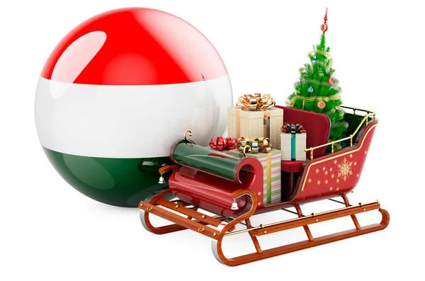 Vánoce Maďarsku Koncept Vánoční Saně Plné Dárků Maďarskou Vlajkou Vykreslování — Stock fotografie