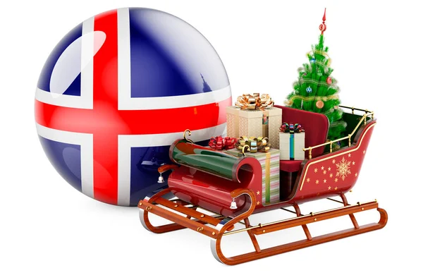 Рождество Исландии Концепция Рождественские Сани Санты Полны Подарков Исландским Флагом — стоковое фото