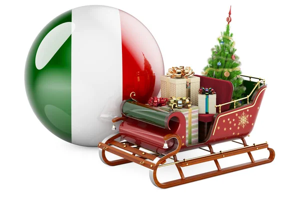 Julen Italien Koncept Jultomten Släde Full Presenter Med Italiensk Flagga — Stockfoto