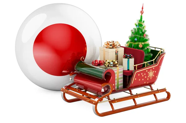 Julen Japan Konceptet Jultomten Släde Full Presenter Med Japansk Flagga — Stockfoto