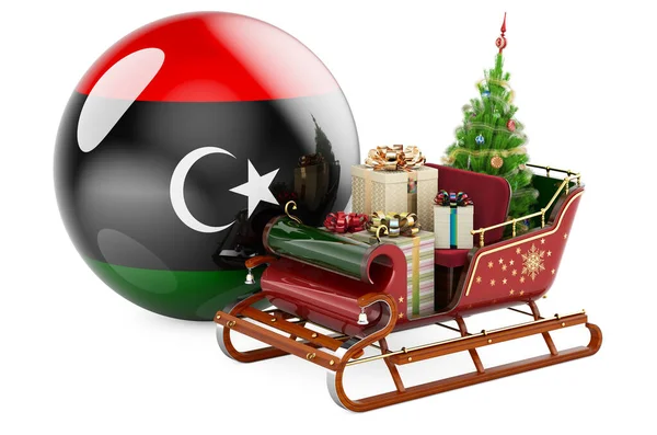 Natale Libia Concetto Babbo Natale Slitta Piena Regali Con Bandiera — Foto Stock