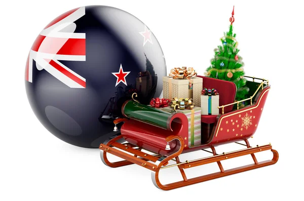 Christmas New Zealand Concept Christmas Santa Sleigh Full Gifts New — Stock Photo, Image