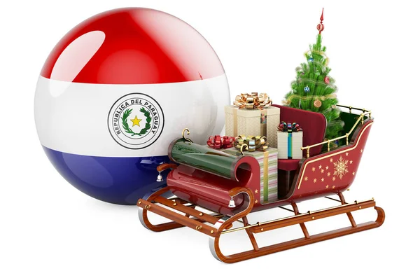 Weihnachten Paraguay Konzept Weihnachtsmann Schlitten Voller Geschenke Mit Paraguayischer Flagge — Stockfoto