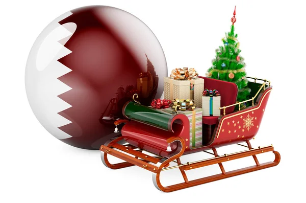 Vánoce Kataru Koncept Vánoční Saně Plné Dárků Katarskou Vlajkou Vykreslování — Stock fotografie