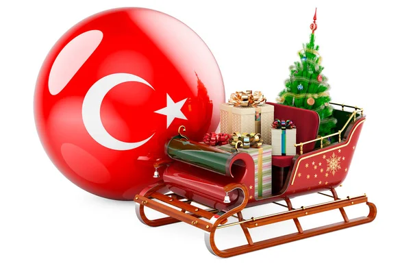 Navidad Turquía Concepto Trineo Navideño Lleno Regalos Con Bandera Turca —  Fotos de Stock