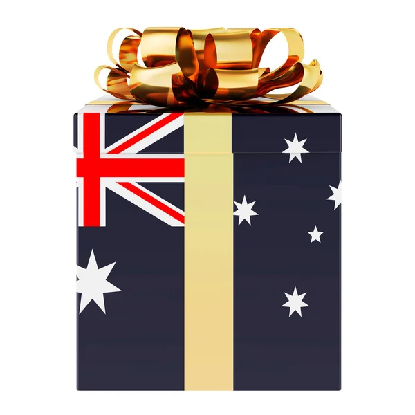 Gift Box Australian Flag Holiday Australia Concept Rendering Isolated White — Stock Photo, Image