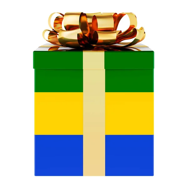 有加蓬国旗的礼品盒 在加蓬度假 在白色背景上孤立的3D渲染 — 图库照片