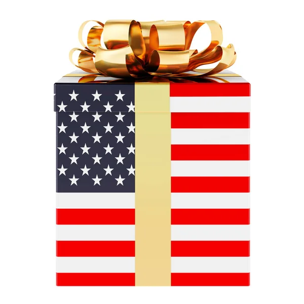 Cadeau Doos Met Vlag Van Verenigde Staten Vakantie Concept Rendering — Stockfoto