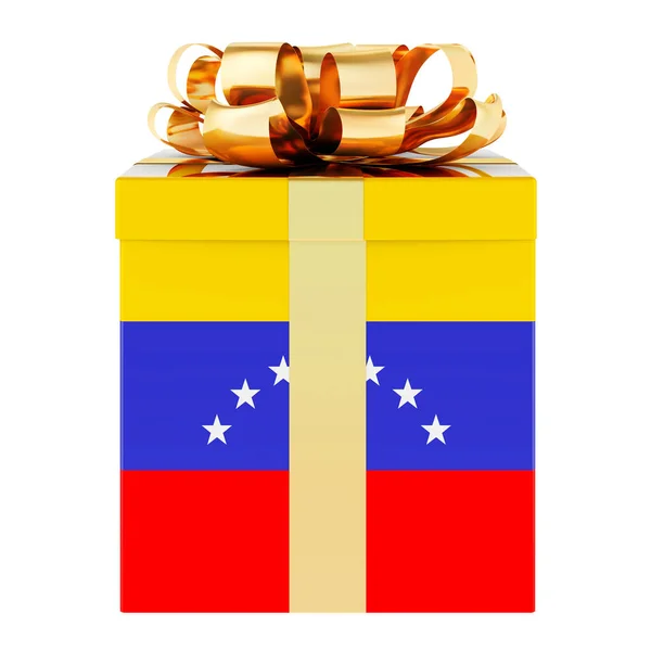Caixa Presente Com Bandeira Venezuelana Férias Venezuela Conceito Renderização Isolada — Fotografia de Stock
