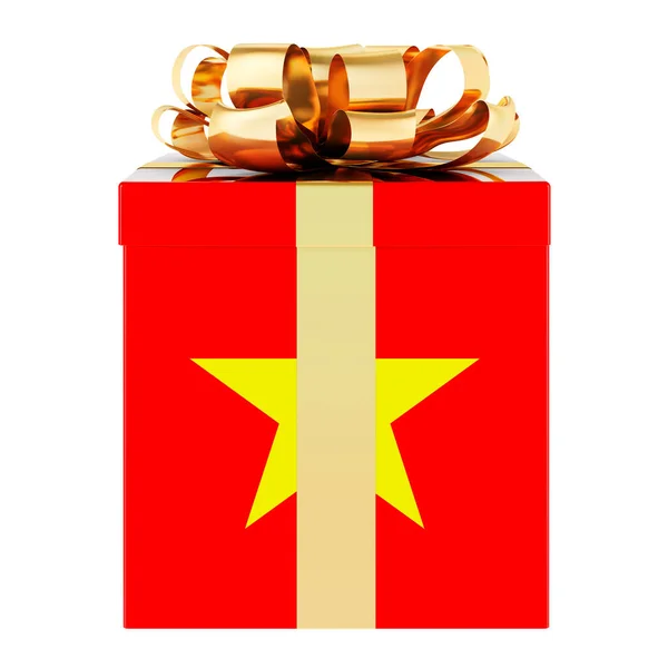 Caixa Presente Com Bandeira Vietnamita Férias Vietname Conceito Renderização Isolada — Fotografia de Stock