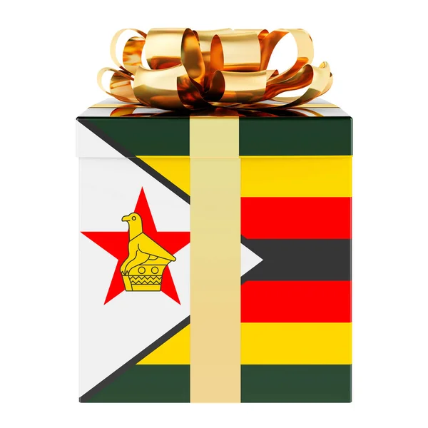 Gift Box Zimbabwean Flag Holiday Zimbabwe Concept Rendering Isolated White — Stock Photo, Image