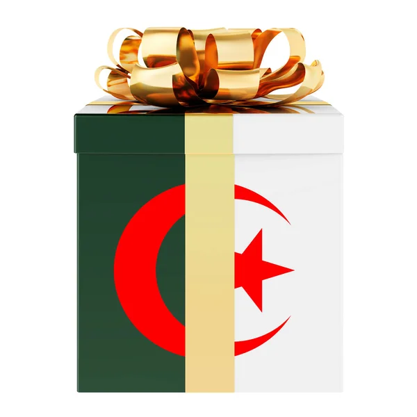 Confezione Regalo Con Bandiera Algerina Vacanze Algeria Concetto Rendering Isolato — Foto Stock