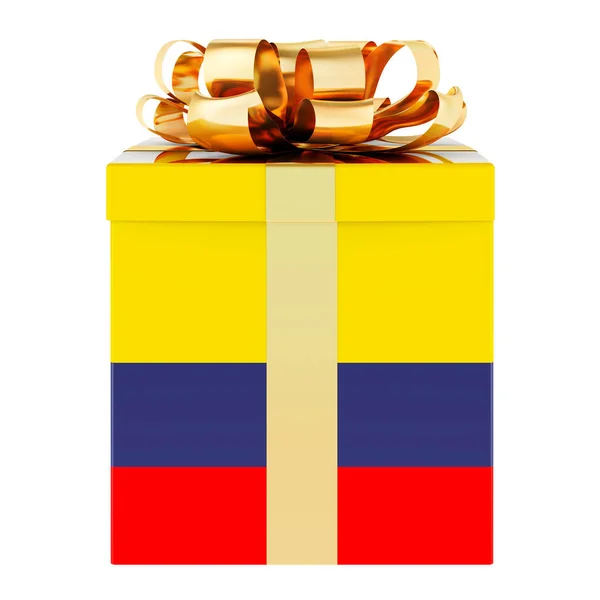 Caixa Presente Com Bandeira Colombiana Férias Colômbia Conceito Renderização Isolada — Fotografia de Stock