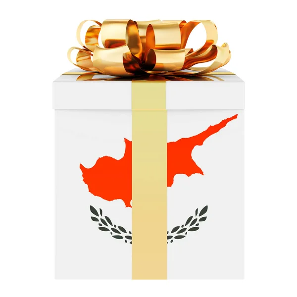 装有塞浦路斯国旗的礼品盒 在塞浦路斯度假 在白色背景上孤立的3D渲染 — 图库照片